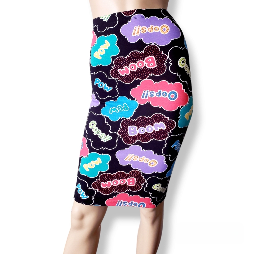 La Banga Comic Book Print Knit Pencil Skirt